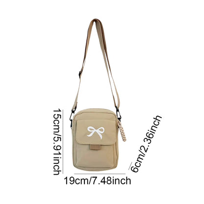 Women'S Nylon Sling Purse Solid Color Versatile Mini Crossbody Bag Adjustable Strap Daily Shoulder Bags Trendy Bow Messenger Bag