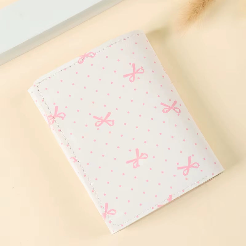 Cute Bow Wallet Women Sweet Pink Color Style Floral Purse Card Holder for Girl Portable Travel Cash Coin Photo Card Bag